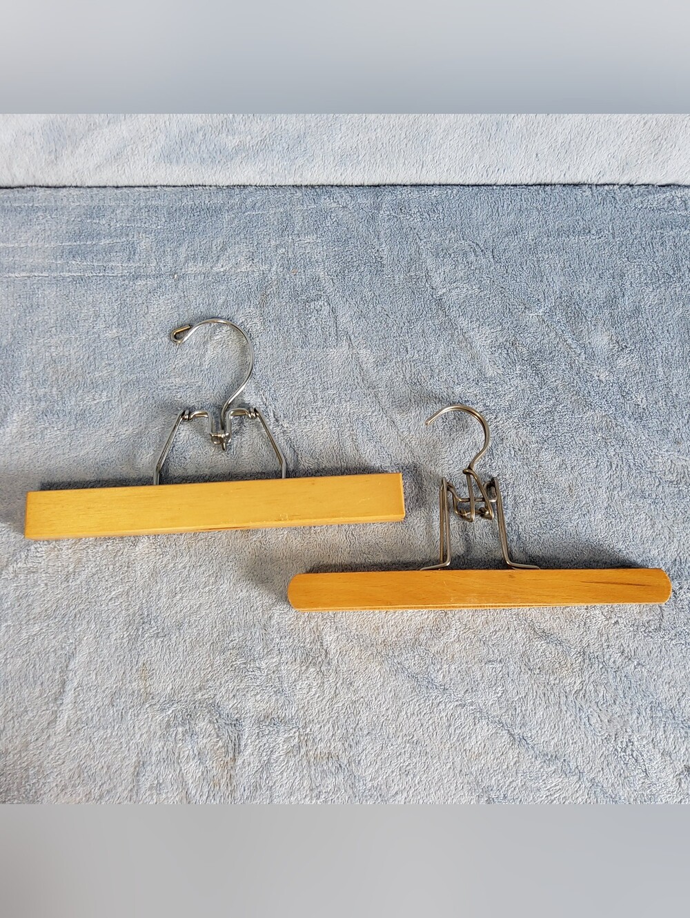 Vintage Wooden Pant Hangers Skirt Slacks with Locking Metal Clamps Lot Of 2
